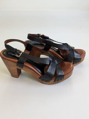 Johnston & Murphy Justine Leather And Wooden Sandals Size 8